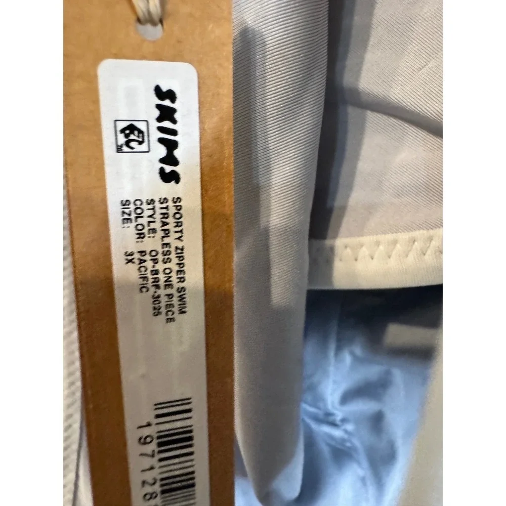 SKIMS Sporty Zipper Swim Strapless‎ One Piece Pacific Blue 3X Plus Size NWT